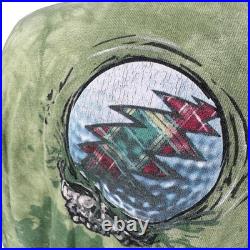 Vintage 2000 Grateful Dead Golf Skeleton Tie Dye T-Shirt Green Gray Liquid Blue