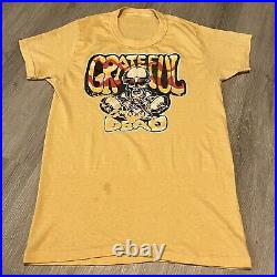 Vintage 70s Grateful Dead Skull & Cross Bones T-Shirt Yellow Single Stitch Band