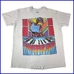 Vintage 80s Grateful Dead Mens T Shirt Summer Tour 1989 Keyboard Skeleton Large