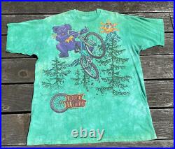Vintage 90's Dead Treads Mountain Biking Grateful Dead Bear T Shirt Large