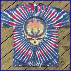 Vintage 90s Grateful Dead Band Tee Tie Dye Steal Your Face Phoenix Music Shirt L