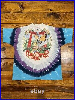 Vintage 90s Grateful Dead China Rider Bear Liquid Blue Tie Dye Tee XXL Rare 1997