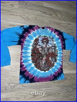 Vintage 90s Grateful Dead Liquid Blue Tie Dye Long Sleeve T-Shirt Men Sz XL 1995