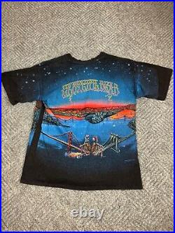 Vintage 90s Grateful Dead San Francisco Sunset T Shirt Mens XL Black AOP RARE
