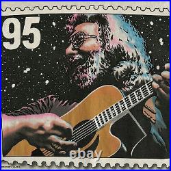 Vintage 90s Jerry Garcia 1995 Stamp T-Shirt Grateful Dead Liquid Blue Tee Size L