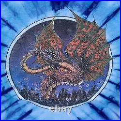 Vintage 90s Mike DuBois Dragon Mayan Calendar Blue Tie Dye Grateful Dead Rare XL