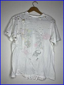 Vintage Grateful Dead 1989 House of Cards Concert T Shirt White Medium Thrashed
