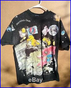 Vintage Grateful Dead 90's Standing On The Moon All Over Print T Shirt Black XL