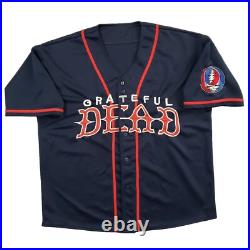 Vintage Grateful Dead Baseball Jersey L/XL Embroidered Blue Lightning Skull