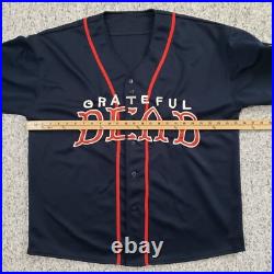 Vintage Grateful Dead Baseball Jersey L/XL Embroidered Blue Lightning Skull