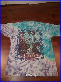 Vintage Grateful Dead Concert Band Tour T Shirt Tie Dye 1990 XL 90s Roses Wagon