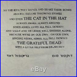 Vintage Grateful Dead Head Cat In The Hat T-Shirt Israel Skeleton Jerry Garcia