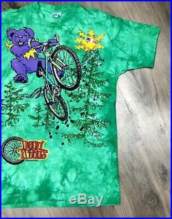 Vintage Grateful Dead Large 1995 T Shirt Dead Treads Bear Tie Dye Liquid Blue