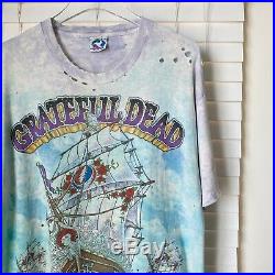 Vintage Grateful Dead Ship Of Fools 90s VTG Thrashed Tie Dye T Shirt XL