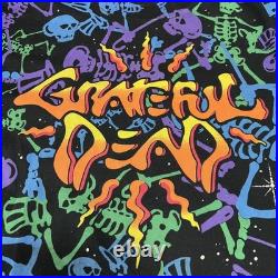 Vintage Grateful Dead Shirt Mens XL Black Skeleton All Over Print Brockum 90s