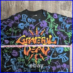 Vintage Grateful Dead Shirt Mens XL Black Skeleton All Over Print Brockum 90s