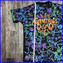Vintage Grateful Dead Shirt Mens XL Black Skeleton All Over Print Brockum 90s