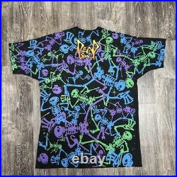 Vintage Grateful Dead Shirt Mens XL Black Skeleton All Over Print Brockum 90s