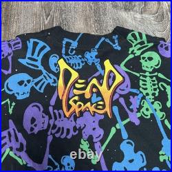 Vintage Grateful Dead Shirt Mens XL Black Skeleton All Over Print Brockum 90s