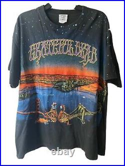 Vintage Grateful Dead Skeleton Bridge All Over Print Shirt Size XL Wild Oats