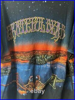 Vintage Grateful Dead Skeleton Bridge All Over Print Shirt Size XL Wild Oats