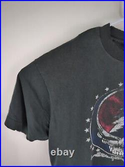Vintage Grateful Dead Steal Your Face XL T-Shirt 1988 Black Chopped Thrashed
