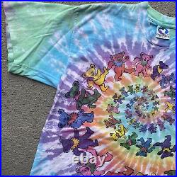 Vintage Grateful Dead T-Shirt 90s Spiral Dancing Bears XL Liquid Blue Tie Dye