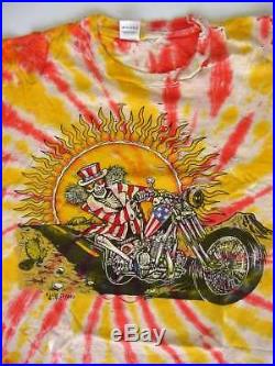 Vtg 90s GRATEFUL DEAD ELLIS D Tshirt Tie Dye 1990 Skeleton Motorcycle Tee  Sz L