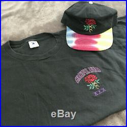 Vintage Grateful Dead XXX Embroidered Rose Shirt & Hat 1995 Made in USA