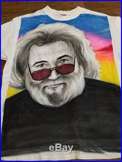 Vintage Jerry Garcia Face T-Shirt All Over Grateful Dead 90s Hair Men's XL