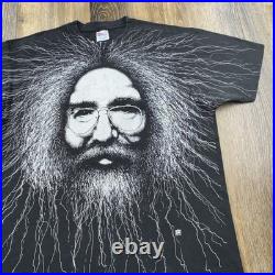 Vintage Jerry Garcia Shirt Mens XL Black 1993 AOP Big Face Grateful Dead 90s Tee