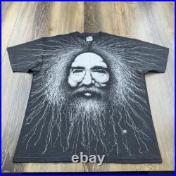 Vintage Jerry Garcia Shirt Mens XL Black 1993 AOP Big Face Grateful Dead 90s Tee
