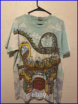 Vintage Liquid Blue Grateful Dead Rollercoaster Tshirt Size Large 1993 Brockum