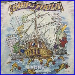Vintage Liquid Blue Grateful Dead Ship Of Fools 1993 THRASHED Tie Dye Band Tee