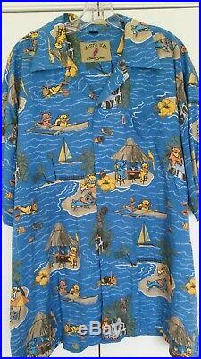 Vintage Men's XL Grateful Dead David Carey Hawaiian Button Down Shirt Bears Blue