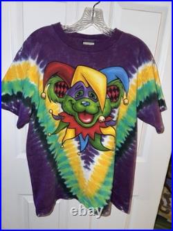 Vintage Single Stitch Liquid Blue Grateful Dead Tie-Dye Jester Bear Shirt Medium