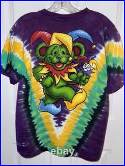 Vintage Single Stitch Liquid Blue Grateful Dead Tie-Dye Jester Bear Shirt Medium
