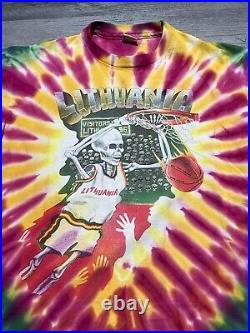 Vintage VTG 90s 1992 Grateful Dead Lithuania Basketball Tie Dye T Shirt XL Rare