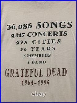 Vintage VTG Grateful Dead White Steal Your Face Stats T Shirt XL 1995 1996 Tour