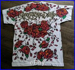 Vintage rare 90s Grateful Dead Bertha Skull Roses all over print T-shirt Large