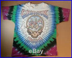 Vtg 1993 Grateful Dead Tie-Dye T-Shirt Wave That Flag Liquid Blue, Size XL