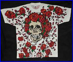 Vtg 90s Grateful Dead Bertha Skull Roses all over print T-shirt Deadstock Sz L