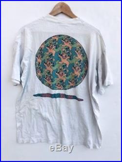 Vtg Grateful Dead Bears Optical MC Escher Style T-shirt Liquid Blue DOUBLE SIDED