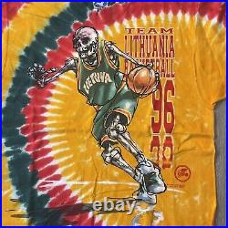 Vtg NWOT 1996 Olympics Team Lithuania Basketball Grateful Dead Skeleton T-shirt