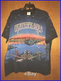 Vtg Rare 90 Grateful Dead Tour Shirt Golden Gate Bridge Garcia Dancing Skeletons