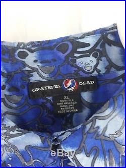 XL Grateful Dead Silk Button Front All Over Blue Dancing Bears Hawaiian Shirt